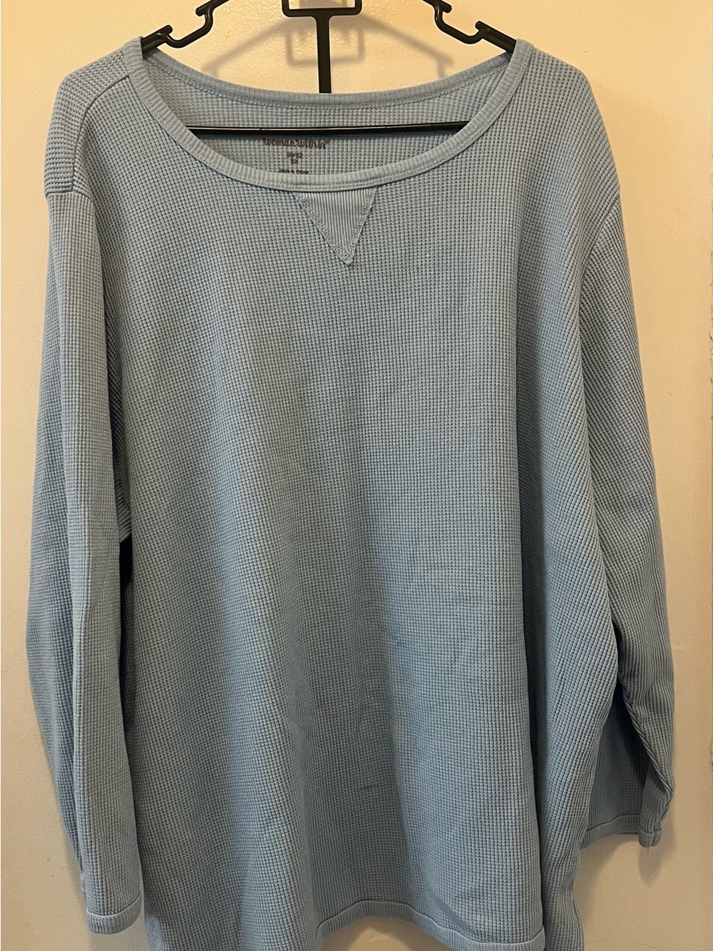 Woman Within Light Blue Waffle Knit Crewneck Sweatshirt